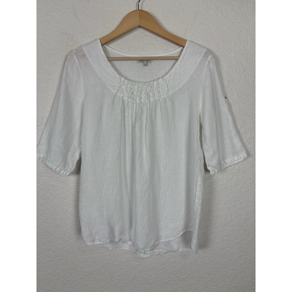 Lina Tomei 100#‎ Linen Women’s Top Size MEDIUM White Beach Lagenlook Coastal